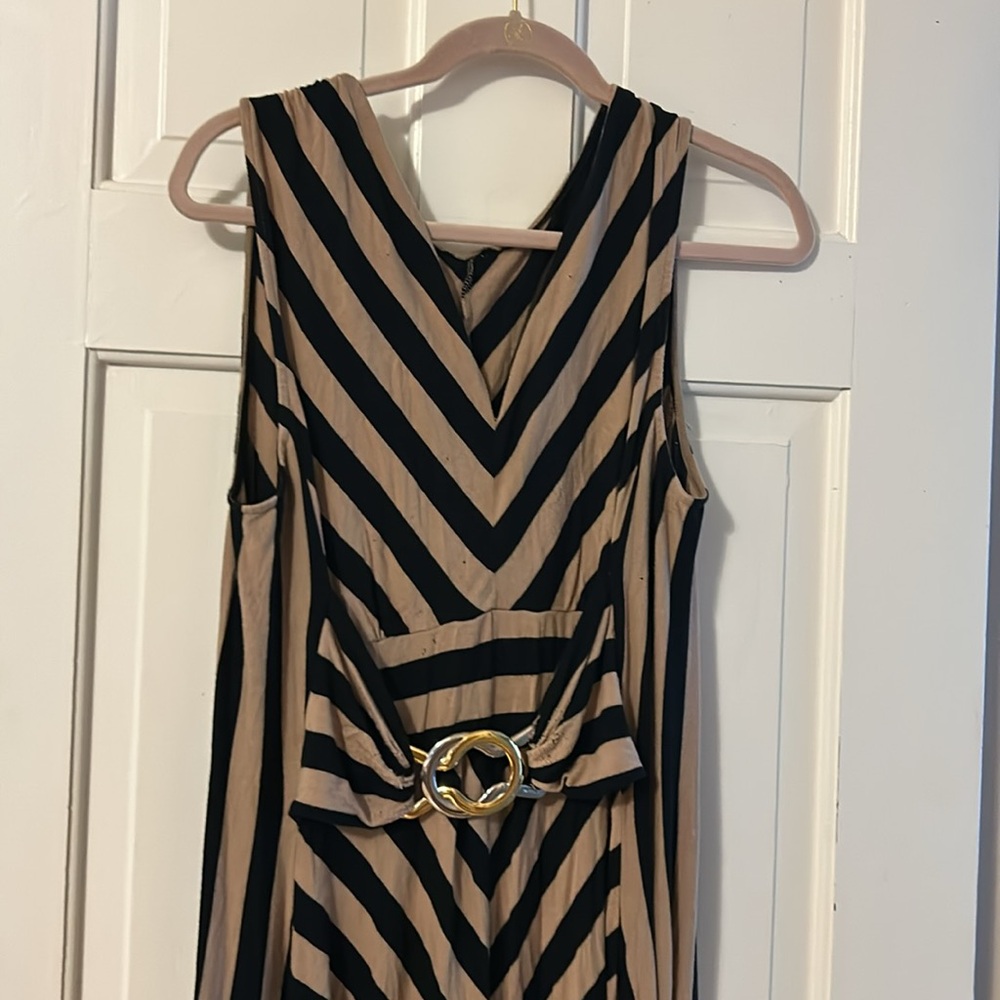 EUC, LIZ LANGE COTTON MAXI DRESS,size 1X,Very Comfy,gold silver attached circle - Picture 2 of 3